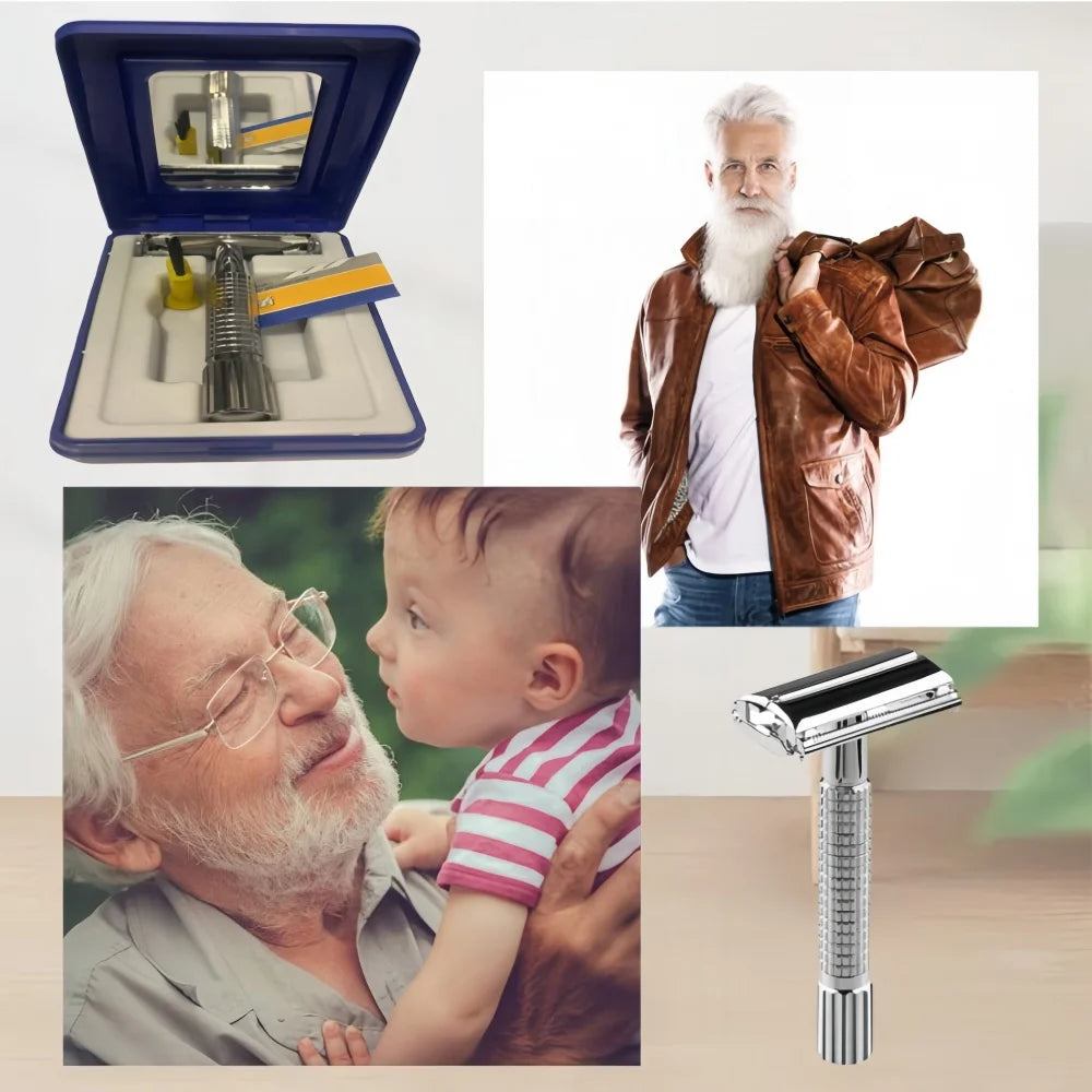 Classic Vintage Men's Manual Razor Set – Includes 10 Blades
