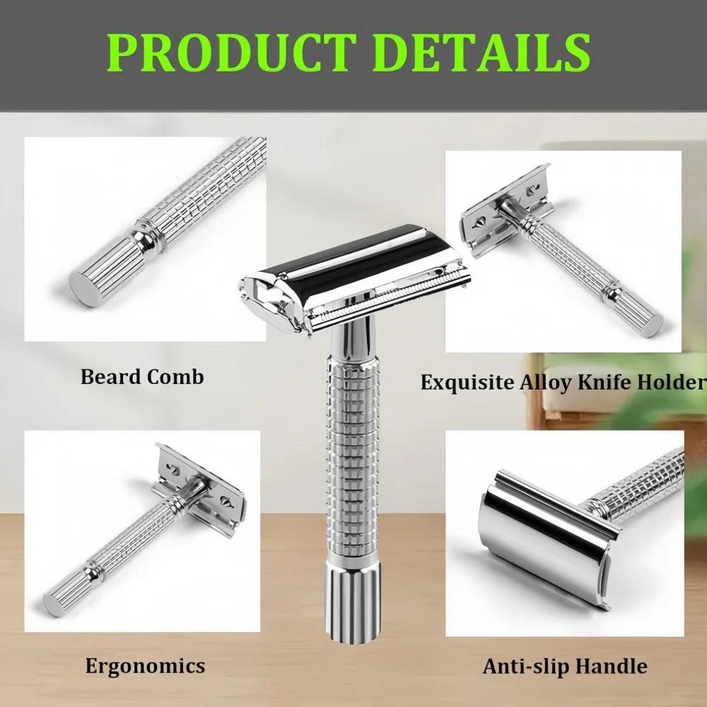 Classic Vintage Men's Manual Razor Set – Includes 10 Blades