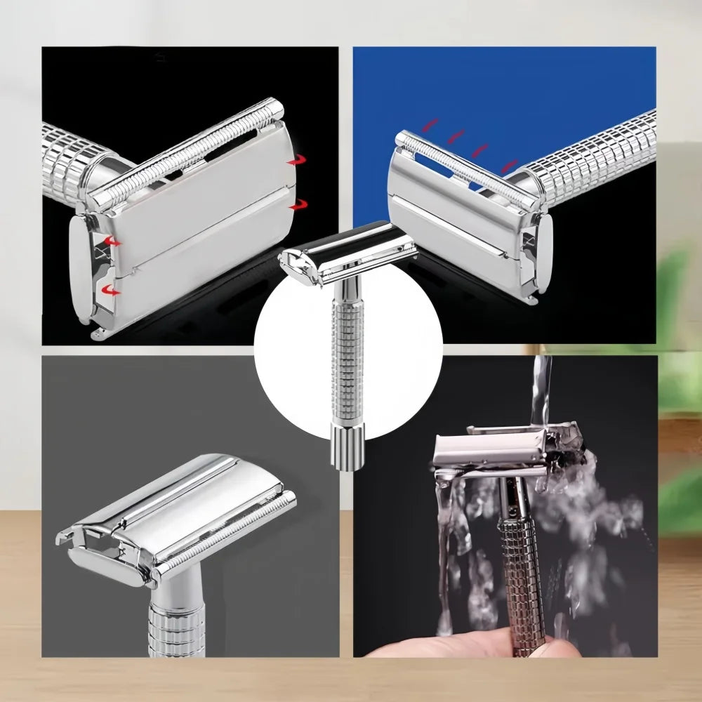 Classic Vintage Men's Manual Razor Set – Includes 10 Blades